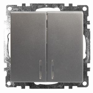 Выключатель 2-клавишный c индикатором (механизм)  STEKKER GLS10-7102-03  250В  10А  серия Катрин  серебро 39579