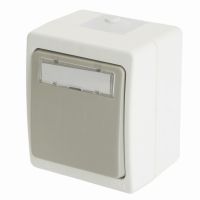 Выключатель 1-клавишный с окном для маркировки самовозвратный STEKKER PSВт10-214-54 открытой установки 250В 10А IP54 белый/серый 49736