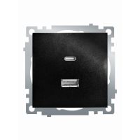 Розетка 2-местная USB + type C (механизм) STEKKER GLS10-7116-05 250B 3А серия Катрин черный 50055 Розетка 2-местная USB + type C (механизм) STEKKER GLS10-7116-05 250B 3А серия Катрин черный 50055