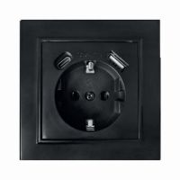 Розетка 1-местная с/з STEKKER PST16-9016-03 250В 16А с USB+ type C серия Эрна черный 50078