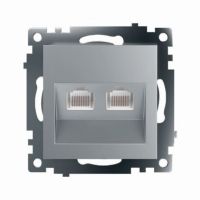 Розетка компьютерная 2-местная RJ-45 (механизм) STEKKER GLS00-7109-03  серия Катрин серебро 50005