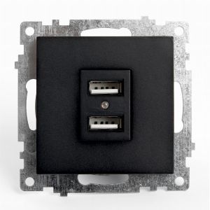 Розетка USB 2-местная (механизм), STEKKER GLS10-7115-05, 250B, 2,4А, серия Катрин, черный 39616