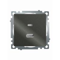 Розетка 2-местная USB + type C (механизм) 250В 3А max 20Вт серия Катрин графит GLS10-7116-06 50052 Розетка 2-местная USB + type C (механизм) 250В 3А max 20Вт серия Катрин графит GLS10-7116-06 50052