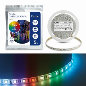 Cветодиодная LED лента Feron LS607, 60SMD(5050)/м 14.4Вт/м  5м IP65 12В RGB 27651