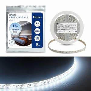 Cветодиодная LED лента Feron LS612, 120SMD(2835)/м 9.6Вт/м  5м IP20 12В 6500К 27729