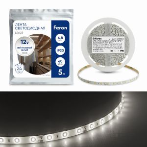 Cветодиодная LED лента Feron LS603, 60SMD(2835)/м 4.8Вт/м  5м IP20 12В 4000К 41446