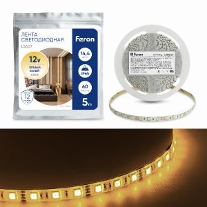 Cветодиодная LED лента Feron LS607, 60SMD(5050)/м 14.4Вт/м  5м IP65 12В 3000К 27654