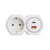 Разветвитель сетевой на 1 выход с/з STEKKER 250В 16А USB A+ Type C 24А PD белый/серый ADP16-16-20 50109