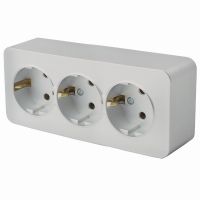 Розетка 3-местная с/з открытой установки STEKKER 250В 16А IP20 серия София серебро MST16-13-03 49330