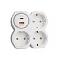 Разветвитель сетевой на 3 выхода с/з STEKKER 250В 16А USB A+Type C 24А PD белый/серый ADP16-17-20 50110