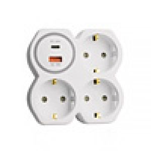 Разветвитель сетевой на 3 выхода с/з STEKKER 250В 16А USB A+Type C 24А PD белый/серый ADP16-17-20 50110