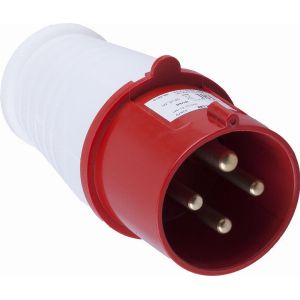 Вилка прямая для силовых кабелей STEKKER, PPG32-41-441, сечением 2,5-6 мм2, 4 PIN, нейлон/латунь 415В, 32A, IP44, красный/белый 32879