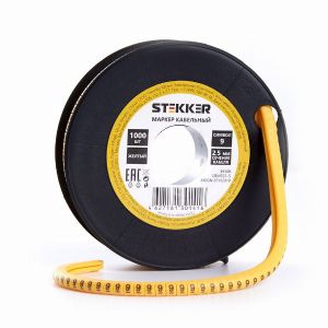 Кабель-маркер '9' для провода сеч.4мм2 STEKKER CBMR40-9 , желтый, упаковка 500 шт 39119