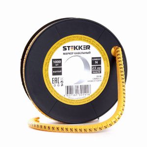 Кабель-маркер 'N' для провода сеч.4мм2 STEKKER CBMR40-N , желтый, упаковка 500 шт 39121