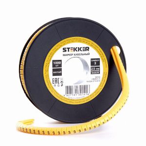 Кабель-маркер '3' для провода сеч.1,5мм2 STEKKER CBMR15-3 , желтый, упаковка 1000 шт 39089