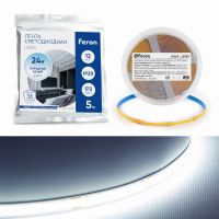 Светодиодная COB лента Feron LS530 512SMD(2110)/м 12Вт/м 24В 5000*10*1.8мм 6500К IP20 48968