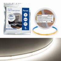 Светодиодная COB лента Feron LS530 512SMD(2110)/м 12Вт/м 24В 5000*10*1.8мм 4000К IP20 48969