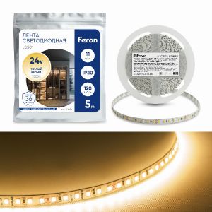 Светодиодная LED лента Feron LS501, 120SMD(2835)/м 11Вт/м 24В 5000*8*1.22мм 3000К 41056
