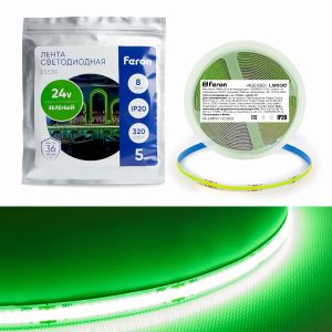 Светодиодная LED лента Feron LS530 320SMD(2110) 8Вт/м 24В 5000*8*1.8мм IP20  зеленый 48268