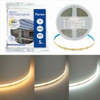 Светодиодная COB лента Feron LS530 320SMD(2110)/м 10Вт/м 24В 5000*8*1.8мм 4000К IP20 51976