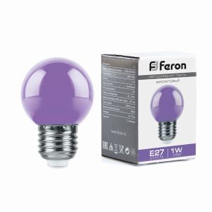 Лампа светодиодная led Feron LB-37 Шарик E27 1Вт фиолетовый 38125