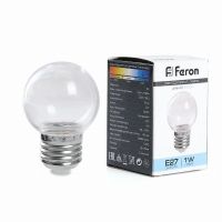 Лампа светодиодная led Feron LB-37 Шарик E27 1Вт 6400K прозрачный