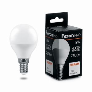 Лампа светодиодная led Feron.PRO LB-1409 Шарик E14 9Вт 4000K 38078