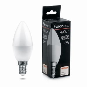 Лампа светодиодная led Feron.PRO LB-1306 Свеча E14 6Вт 6400K 38046