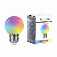 Лампа светодиодная led Feron LB-37 Шарик матовый E27 1Вт RGB плавная сменая цвета