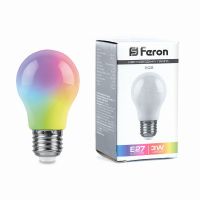 Лампа светодиодная led Feron LB-375 E27 3Вт матовый RGB плавная сменая цвета