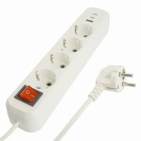 Удлинитель 4-местный с/з с выключ. STEKKER HM071-41-03 3x1мм2 3м 250В 16А 1USB+2C 2.4A сер Home белый 50140
