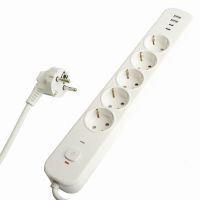 Сетевой фильтр 5-местный с/з STEKKER 3x1мм2 3 м 250В 16А 2 USB-A+2 Type-C 3 серия Nova белый 50103