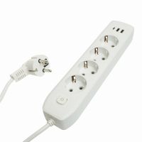 Удлинитель 4-местный c/з 3x1 мм2 18 м 250В 10А 2USB+1Type-C 24А серия Home белый STEKKER HM08-43-02 49971