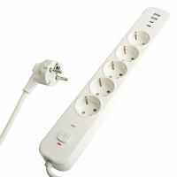 Сетевой фильтр 5-местный с/з STEKKER3x1мм2 18 м 250В 16А 2 USB-A+2 Type-C серия Nova белый 50102