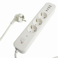 Сетевой фильтр 3-местный с/з STEKKER 3x1мм2 3 м 250В 16А 2 USB-A+2 Type-C 3 серия Nova белый 50100