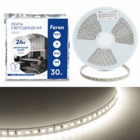 Лента светодиодная led 180SMD(2835)/м 16Вт/м 24В 30000*10*1.22мм 4000К 30м LS502 FERON 53090
