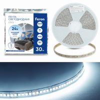Лента светодиодная led 180SMD(2835)/м 16Вт/м 24В 30000*10*1.22мм 6000К 30м LS502 FERON 53091