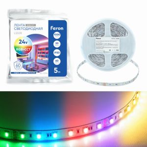 Лента светодиодная led 60SMD(5050) RGBВт-MIX 5 в 1 20Вт/м 24В 5000*12*1.44 мм RGB+2300К+6500K IP20 LS508 FERON 53336