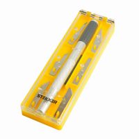 Нож макетный с алюминиевой рукояткой 05 мм кейс 6 лезвий в комплекте STEKKER KMU-41-S 50197