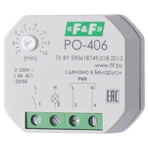 Реле времени PO-406 (задержка выкл. /управ. контактом 230В 8А 1НО IP20 монтаж в коробку d-60мм) F&F EA02.001.019