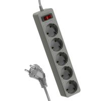 Удлинитель с сетевым фильтром 5х1.8м с заземл. 10А IP20 2.2кВт 3х0.75 индикатор сети сер. Космос FKsm1.8m-5g(G)