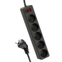 Удлинитель с сетевым фильтром 5х1.8м с заземл. 10А IP20 2.2кВт 3х0.75 индикатор сети черн. Космос FKsm1.8m-5g(B)