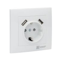 Розетка 1-м СП Валенсия 16А IP20 с заземл. защ. шторки с 2-мя заряд. устройствами USB 2.1А бел. PROxima EKF EWR16-028-10-2USB Розетка 1-м СП Валенсия 16А IP20 с заземл. защ. шторки с 2-мя заряд. устройствами USB 2.1А бел. PROxima EKF EWR16-028-10-2USB