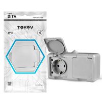 Розетка 2-м ОП Dita 16А IP54 250В с заземл. с крышкой сер. TOKOV ELECTRIC TKL-DT-R2Z-C06-IP54