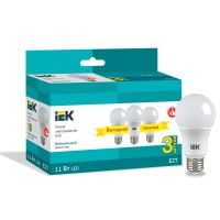 Лампа светодиодная Led 11Вт A60 шар 4000К нейтр. бел. E27 230В (уп.3шт) IEK LLE-A60-11-230-40-E27-3