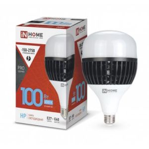 Лампа светодиодная Led LED-HP-PRO 100Вт 6500К холод. бел. E27 9000лм 150-275В с адаптером E40 IN HOME 4690612035697