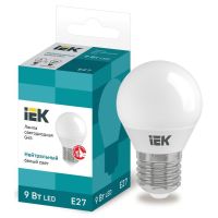 Лампа светодиодная Led Eco G45 9Вт шар 4000К нейтр. бел. E27 230В IEK LLE-G45-9-230-40-E27
