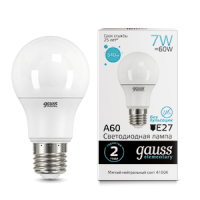 Лампа светодиодная Led Elementary 7Вт A60 грушевидная 4100К нейтр. бел. E27 540лм GAUSS 23227A Лампа светодиодная Led Elementary 7Вт A60 грушевидная 4100К нейтр. бел. E27 540лм GAUSS 23227A