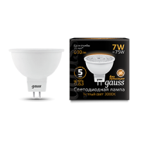Лампа светодиодная Led Black 7Вт MR16 3000К тепл. бел. GU5.3 600лм GAUSS 101505107