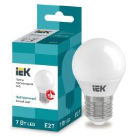 Лампа светодиодная Led Eco G45 7Вт шар 4000К нейтр. бел. E27 630лм 230-240В IEK LLE-G45-7-230-40-E27